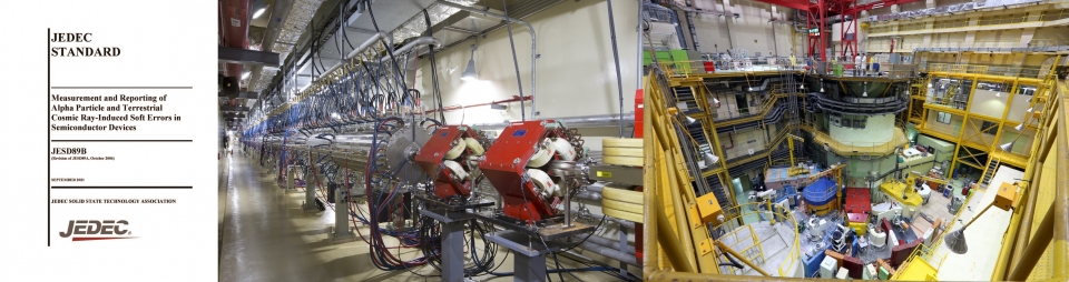 (왼쪽부터) JESD89B 표지, 한국원자력연구원 양성자가속기, 연구용 원자로 ‘하나로’ [사진=한국원자력연구원 제공]
