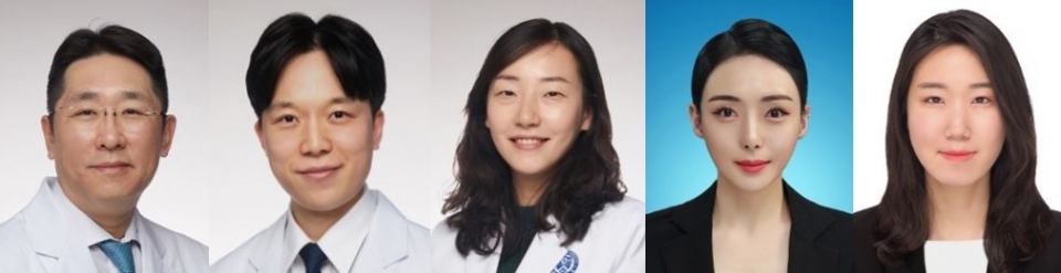 (왼쪽부터) 연세암병원 혈액암센터 김진석·조현수·정해림 교수, 연세대학교 의과대학 김소정·곽정은 연구원